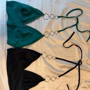 Women’s Ring-Detail Crop Top Bralette - Teal and Black